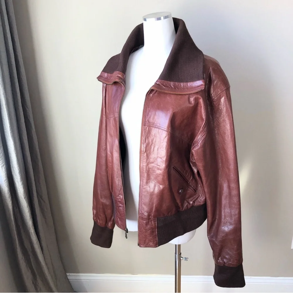 Men’s Vintage 90s brown leather bomber coat jacket L - Picture 4 of 16